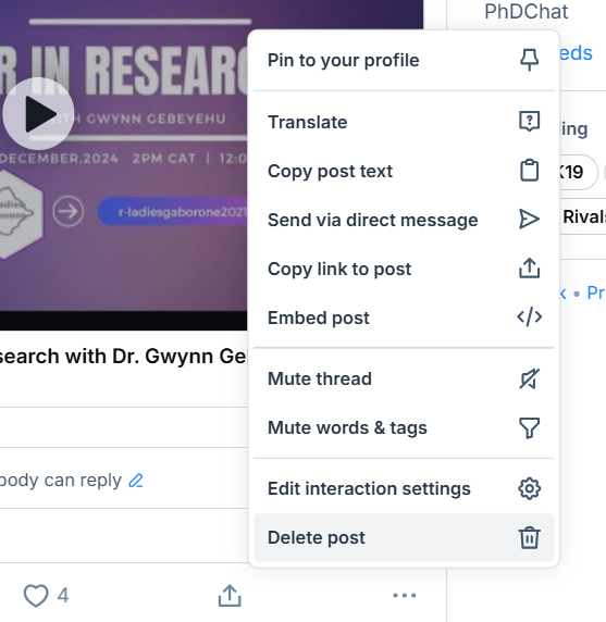 Click on the post&rsquo;s three-dot menu to reveal the &ldquo;Delete post&rdquo; option.
